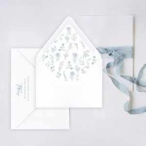 Dusty Blue Floral Envelope Liner | Euro Flap Envelopes