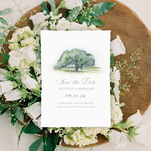 Middleton Place Wedding Invitation Suite Featuring an Original Watercolor of a Lowcountry Southern Oak Tree Middleton Place Charleston, SC