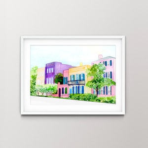 Rainbow Row Watercolor Art Print from an Original, Hand-painted Watercolor of Rainbow Row in Charleston, South Carolina