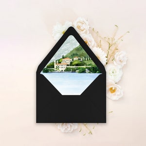 Villa Balbianello Envelope Liners Featuring an Original, Hand-painted Watercolor of the Villa Balbianello Lake Como Italy