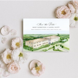 Tuscany Wedding Invitations Printed on Handmade Paper or Cardstock | Featuring an Original Watercolor of Borgo Stomennano in Tuscany Italy