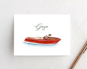 Grazie Italian Boat Watercolor Personalized Stationery Featuring an Original Watercolor of an Italian Boat | Min 30 Required