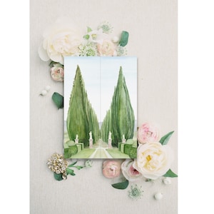 Tuscany Wedding Invitations Featuring Original Hand-painted Watercolor Painting of Borgo Stomennano in Tuscany Italy
