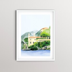 Villa del Balbianello Wedding Venue Lake Como, Italy Watercolor Painting | Fine Art Print of Original, Hand-painted Watercolor Painting