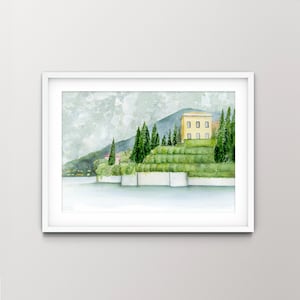 Villa Cipressi Watercolor Painting | Fine Art Print of Original, Hand-painted Watercolor Painting of Villa Cipressi Lake Como Italy