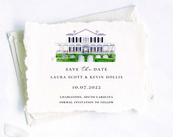 Thomas Bennett House Charleston Wedding Invitations Printed on Handmade Deckle Edge Paper or Cardstock | Charleston Watercolor Invitations