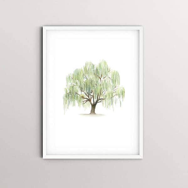 Willow Tree Watercolor Art Print of a Weeping Willow Tree on Willows Farm in Georgia