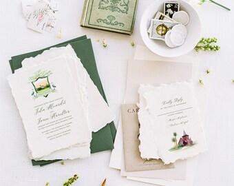 Jekyll Island Watercolor Wedding Invitation Suite Printed on Cardstock or Handmade Paper