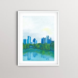Piedmont Park Atlanta Skyline Watercolor Print from of an Original Watercolor Painting of Piedmont Park in Atlanta, Georgia