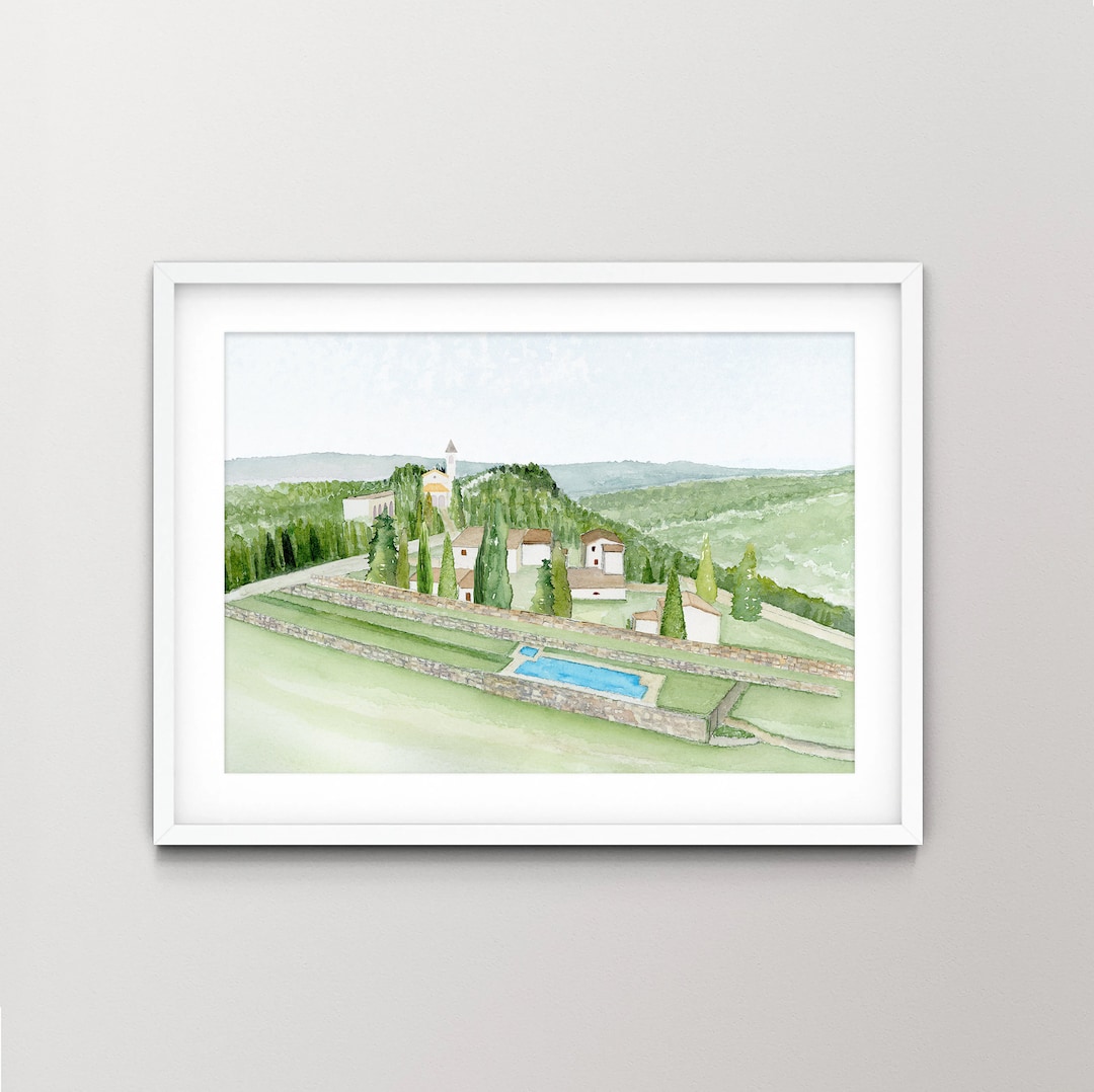 Tuscany Italy Watercolor Fine Art Print of an Venue, Hand-painted Watercolor of Borgo Di Pietrafitta Relais in Tuscany Italy - Etsy