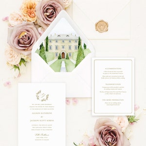 Villa Balbiano Wedding Invitation Suite with Gold Crest | Invitation Suite Printed on Handmade Paper or Cardstock