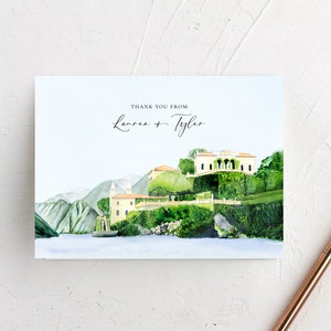 Villa del Balbianello Watercolor Personalized Stationery Featuring an Original Watercolor of Villa del Balbianello in Lake Como, Italy
