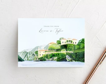 Villa del Balbianello Watercolor Personalized Stationery Featuring an Original Watercolor of Villa del Balbianello in Lake Como, Italy