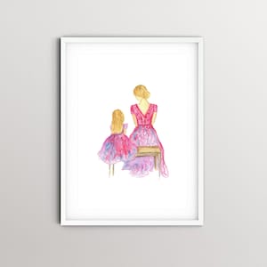 Lilly-Inspired Mother Daughter Watercolor Art Print from Original Watercolor Painting | Customizable Lilly Matching Mother Daughter Dresses