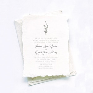Floral Wedding Invitations, Deckled Edge Invitation, Floral Wedding Invitation, Cotton Paper Wedding Invitation