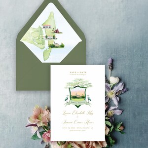 Jekyll Island Wedding Invitations Printed on Handmade Paper or Cardstock | Original Watercolor of the Jekyll Island Club Resort Clubhouse