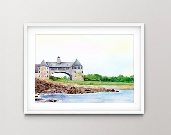 Narragansett Towers Watercolor Art Print of an Original, Hand-painted Watercolor of the Narragansett Towers in Rhode Island