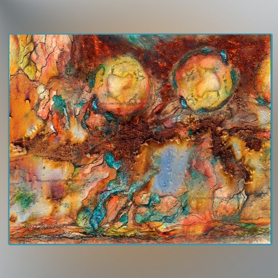Rust Rivets Abstract Art Print Rustic Industrial Artwork Teal