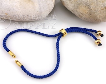 Cord Bracelet Blank, Blue Adjustable Bracelet Blank, Sliding Gold Clasp, Friendship Bracelet Blank, Cord Bracelet Connector, 3mm