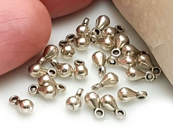 Tiny Silver Teardrop Charms, Mini Silver Teardrop Charms, Antique Silver Plated Drop Charms, Silver Jewelry Findings, 50Pc