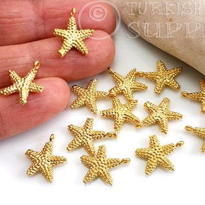 Gold Starfish Charms, Mini Sea Star Charms, Starfish Necklace, Gold Starfish Pendant, Nautical Charms, Summer Jewelry, Beach Charms, 6Pc