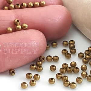 3mm Brass Ball Beads, Raw Brass Spacer Ball Beads, Round Brass Beads, Raw Brass Bead Findings, 50pc