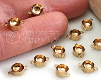 Raw Brass Bead Cap Connectors, Raw Brass Round Charms, Brass Round Connector, Brass Cabochon Connectors, Raw Brass Findings, 20 pc
