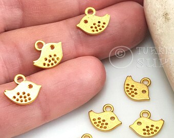 Tiny Bird Charms, Gold Bird Charms, Mini Gold Charms, Bird Bracelet Charms, 22k Gold Plated Drop Charms, Tiny Pendants, Bird Findings, 10pc