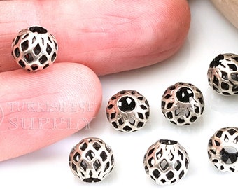 Silver Ball Spacer Beads, Antique Silver Plated Bracelet Beads, Filigree Ball Mini Spacer Beads, Spacer Findings, Large Hole Beads, 10pc