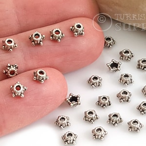 Tiny Silver Bead Caps, Silver Star Spacer Beads, Silver Bead Ends, 30pc