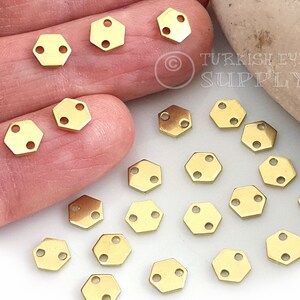 Brass Hexagon Connectors, Tiny Hexagon Charms, Raw Brass Hexagon Blanks, Raw Brass Findings, Brass Connector Blank