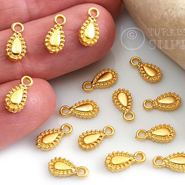 Mini Gold Teardrop Charms, Tribal Gold Charms, Teardrop Dangle Charm, 22k Gold Plated, Tiny Drop Charms, 20 pc