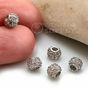 Pave Ball Beads, Silver Pave Beads, Shamballa Pave Beads, Pave Spacer Beads, CZ Bead Findings, Micro Pave Jewelry Bead Findings
