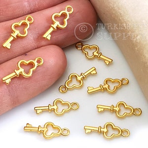 Mini Gold Key Charms, Gold Key Pendant, Gold Key Jewelry, Tiny Gold Key Findings, 20pc