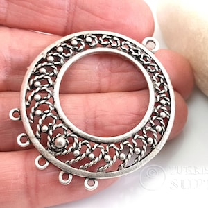 Antique Silver Plated  Filigree Hoop Chandelier Charms, Multi Loop Earring Connectors, 2pc