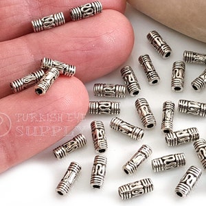 Silver Tube Beads, Tribal Tube Spacer Beads, Bali Tibetan Beads, 25Pc
