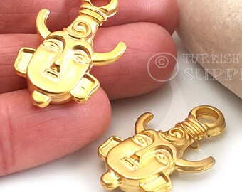 Tribal Mask Charms, Gold Mask Pendant, Ethnic Jewelry, 22k Gold Plated Jewelry, Tribal Charms, Tribal Pendant, Gold Findings, 2Pc
