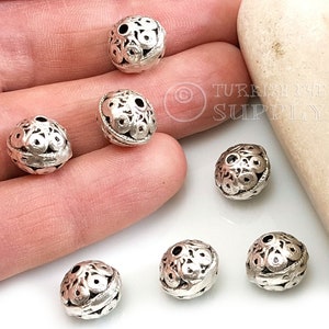 Large Silver Ball Beads, Ball Spacer Beads, Filigree Beads, Silver Tribal Spacer Beads, Bali Beads, Silver Jewelry Findings, 4 pc