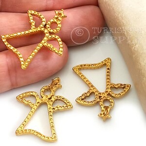 Gold Angel Charms, 22k Gold Plated Angel Pendant, Textured Angel Charm, Gold Angel Jewelry Findings, 1Pc