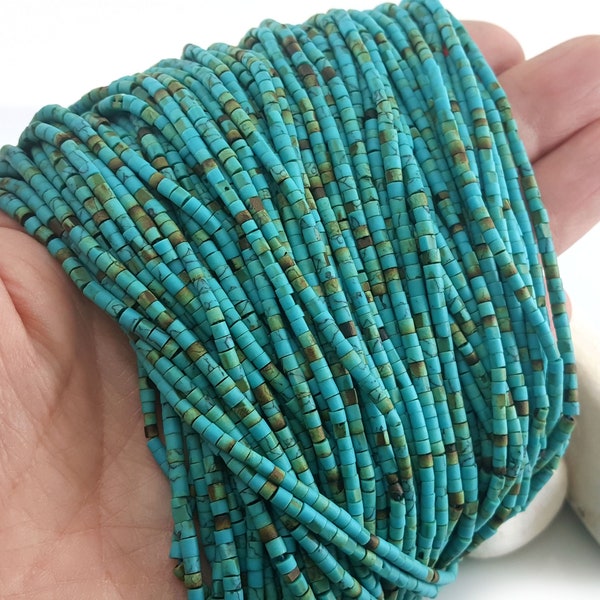 Afghan Beads, Turquoise Matrix Seed Beads, Heishi Strands, Howlite Beads, Semiprecious Gemstone Beads, Loose Beads 2mm