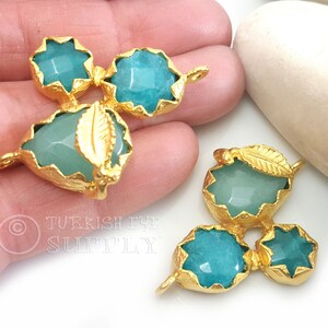 Aquamarine Blue Gemstone Bracelet Connector Blank, Gold Bracelet Findings, Blue Gemstone Pendant, Boho Jewelry, Gemstone Bracelet Findings