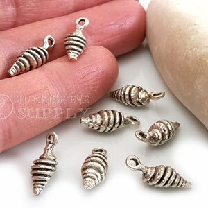 Silver Cone Charms, Mini Silver Teardrop Charms, Tribal Jewelry Findings, Turkish Jewelry, Silver Drop Charms, 8Pc