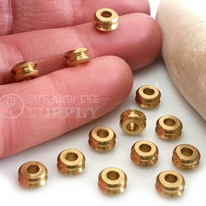 Solid Brass Round Beads, Raw Brass Saucer Spacer Beads, 7mm Round Brass Beads, Brass Bracelet Beads, Raw Brass Findings, 20pc