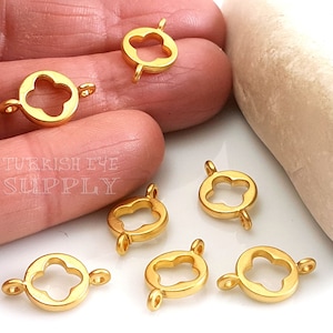 Gold Clover Connector Charms, Cut Out Clover Disc Connectors, Clover Bracelet Charms, Quatrefoil Charms, Gold Clover Jewelry Findings, 6Pc