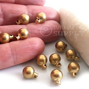 8mm Solid Brass Ball Charms, Raw Brass Ball Beads, Brass Ball Pendant, Raw Brass Findings, 6pc
