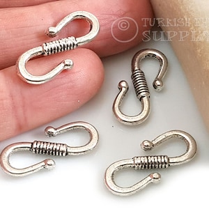 Silver Hook Clasps, Silver S Hook Clasps, Bracelet Clasp Findings, Silver Plated Necklace Connector Clasps, 5Pc