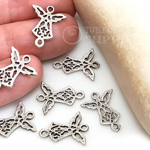 Silver Angel Charm, Angel Connector Charms, Silver Plated Mini Angel Charm, Angel Jewelry Findings, Angel Bracelet, Silver Jewelry, 5pc