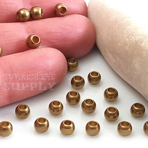 Raw Brass Ball Beads, Brass Ball Spacer Beads, 4x5mm Round Brass Beads, Raw Brass Jewelry Findings, 30pc