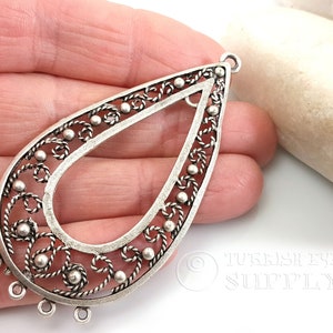 Large Silver Filigree Pendants, Chandelier Earring Components, Silver Jewelry Findings, Multiloop Connectors, 2 Pc