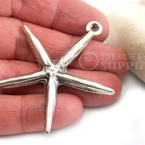 Silver Starfish Pendants, Sea Star Charms, Starfish Necklace Pendant, Nautical Charms, Summer Jewelry, Beach Charms, Silver Plated,  1pc